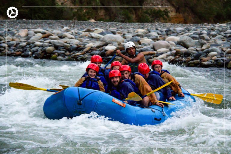 Rafting amidst the rapids on the Inca Jungle Premium tour