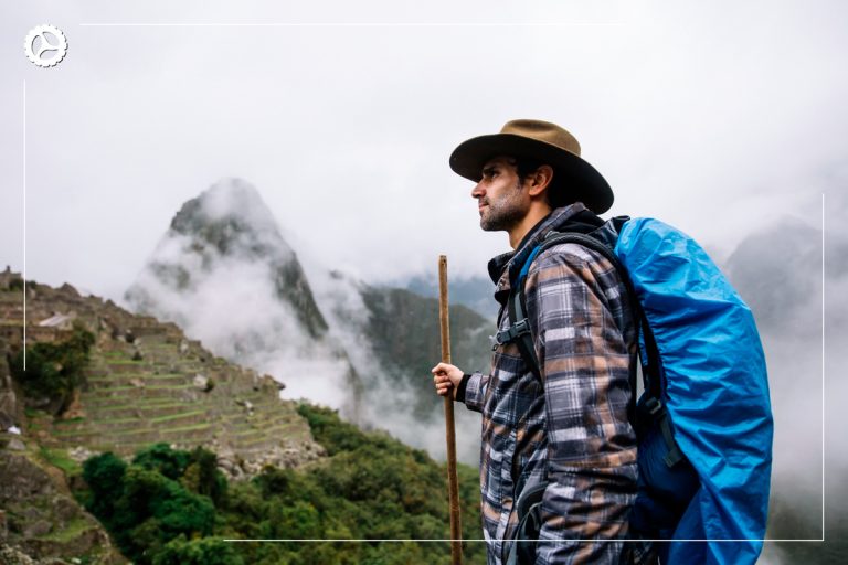 Tourist confidently embracing the conditions on the Inca Trail