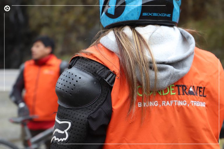 Women enjoying biking during the Inca jungle premium tour from Cusco