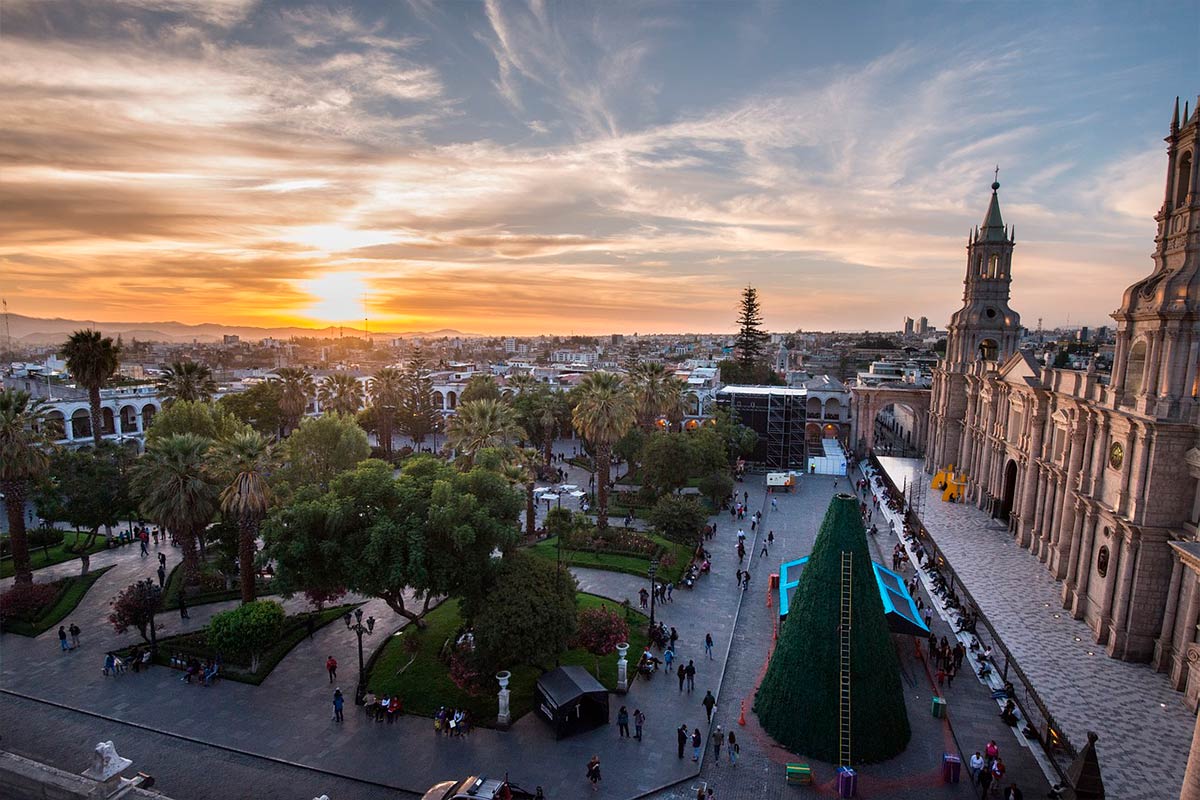 Mesmerizing sunset at the historic centre of Arequipa