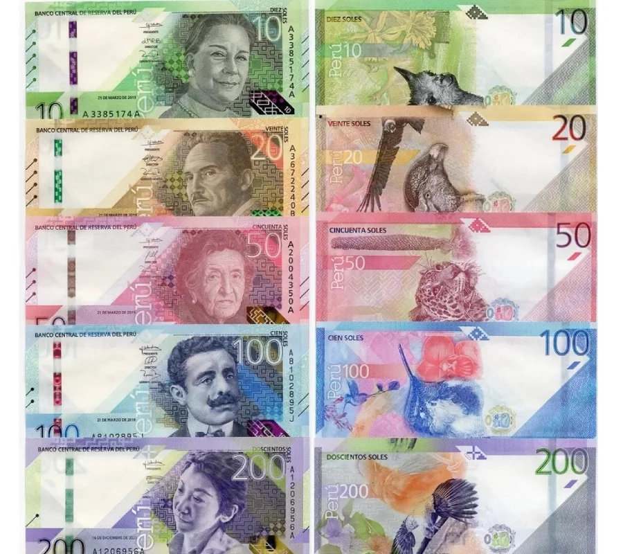 Billetes de sol peruano —10, 20, 50, 100, 200— diseños anverso y reverso | Conde Travel