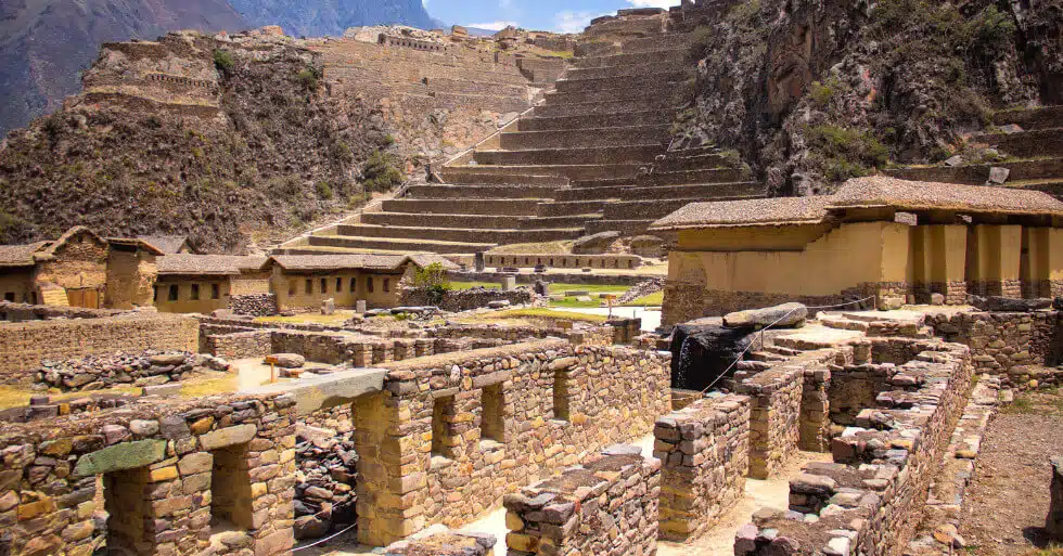 Ollantaytambo Inca Ruins in Peru Ollantaytambo archaeological site with Inca terraces and stone buildings