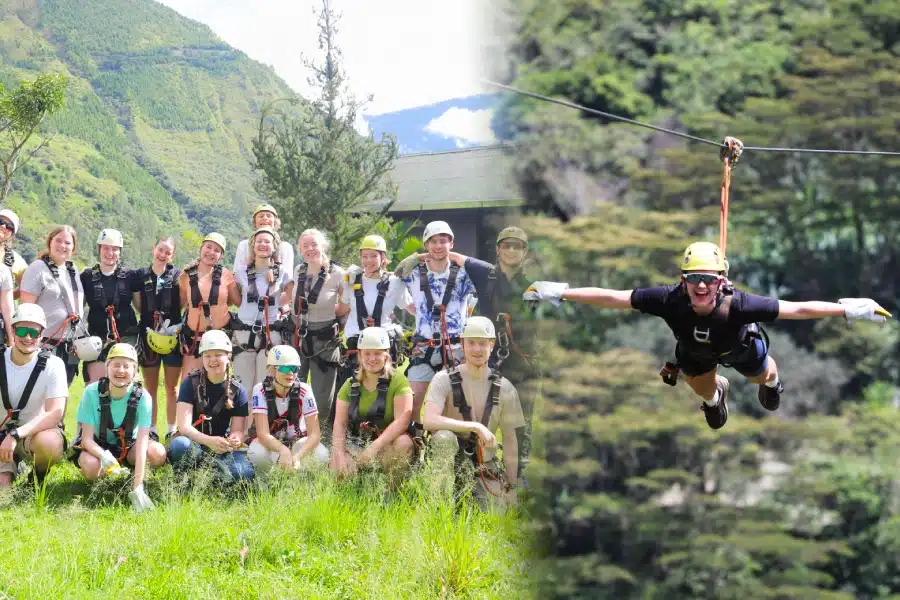 Inca Jungle Trek to Machu Picchu: 4 Epic Adventure Activities You Can’t Miss 3 Person ziplining during the Inca Jungle Trek in the jungle