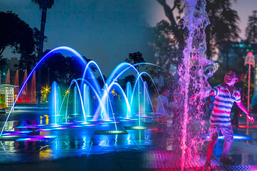 Magic Water Circuit of the Reserve Park: Show Times, Prices & Tips (2026) 4 Interactive fountains at the Magic Water Circuit with visitors and lights