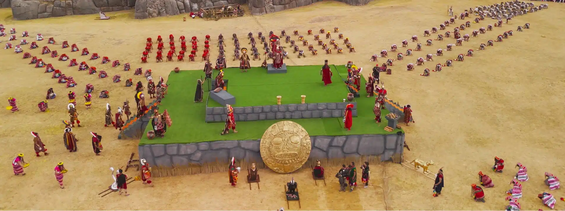Inti Raymi in Cusco at Sacsayhuamán showing the main ceremony and audience