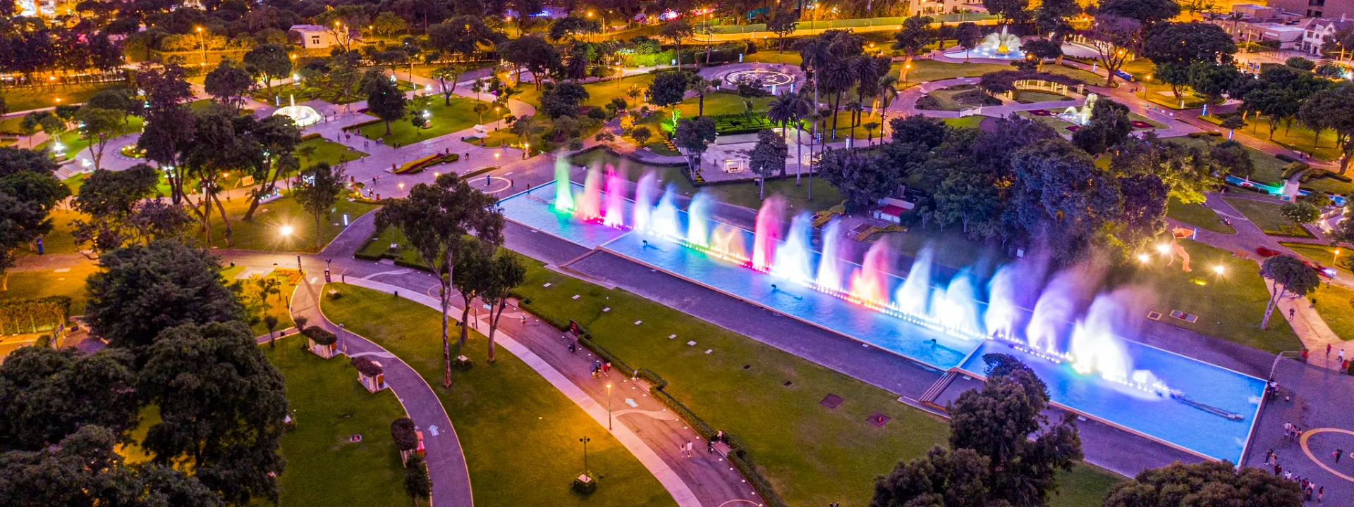 Magic Water Circuit in Lima with illuminated fountains at night