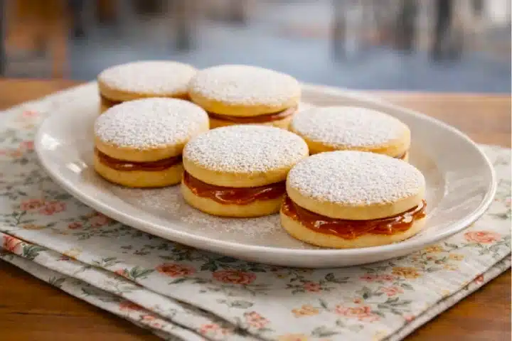 Postres Peruanos Tradicionales que debes probar 7 Traditional Peruvian alfajores filled with dulce de leche and dusted with powdered sugar.