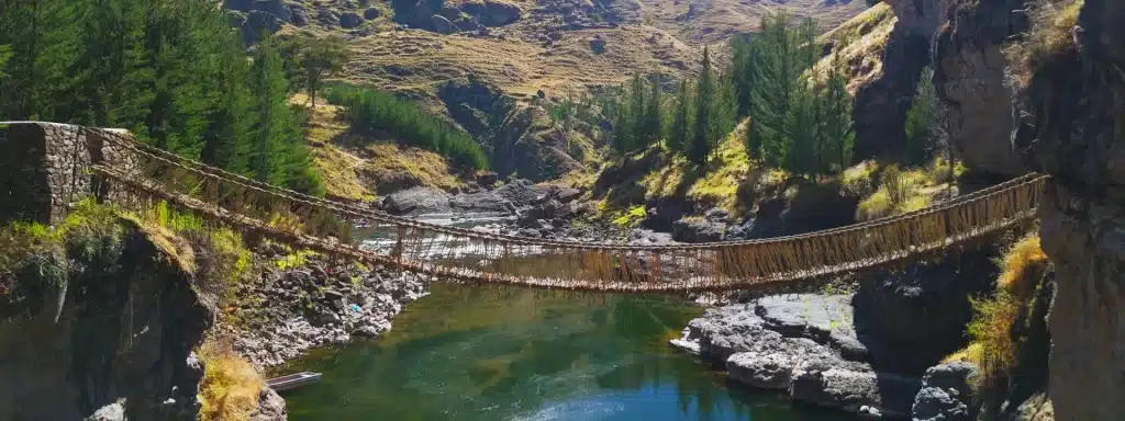Q’eswachaka Bridge in Cusco Peru, the last surviving Inca rope bridge over the Apurímac River