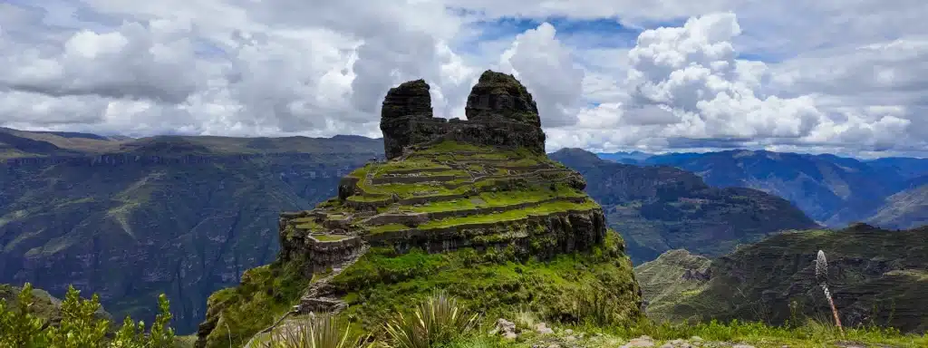 Panoramic view of the Waqrapukara fortress during the Waqrapukara hike in Peru.