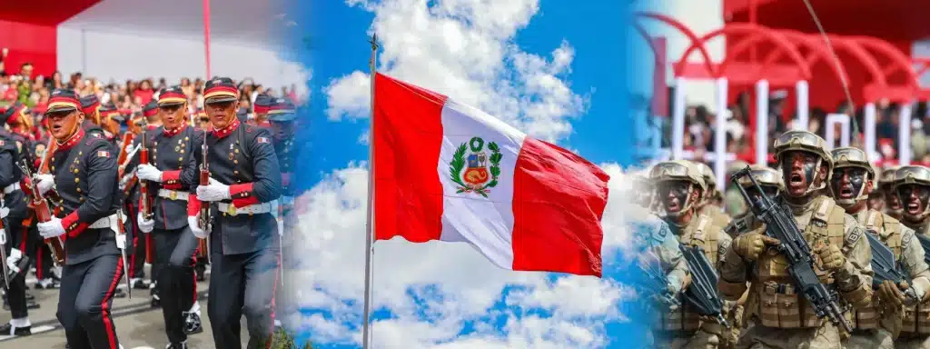 Peruvian flags displayed during Peru Independence Day celebrations in Lima.